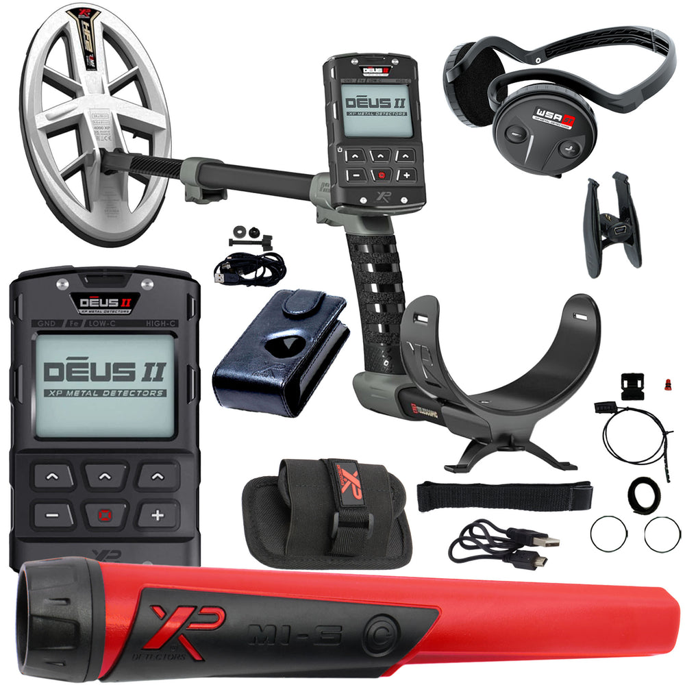 XP DEUS II Fast Multi Frequency RC + WSA ST Metal Detector with 9.5 X 5" FMF Search Coil with MI-6 Pinpointer