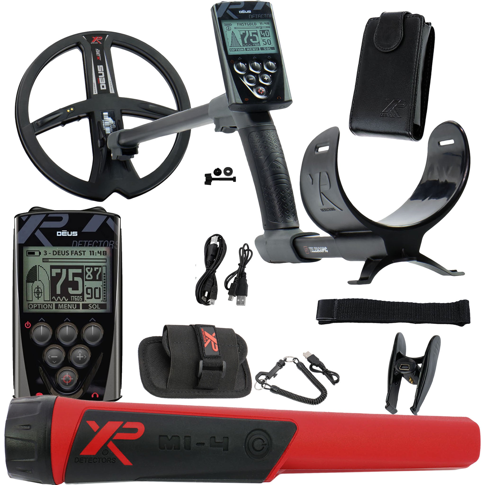 XP Deus Metal Detector w/ MI-4 Pinpointer, Remote, 9” X35 Coil