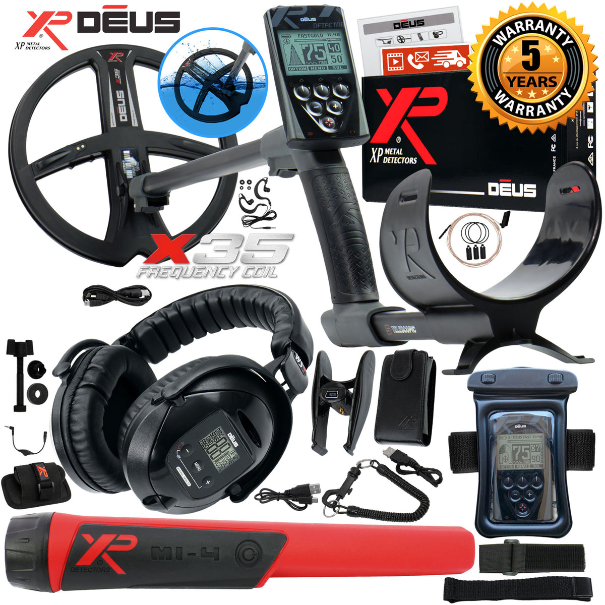 XP Deus Detector w/ MI-4 Pinpointer, WS5 Headphone, Remote, X35 Coil & more