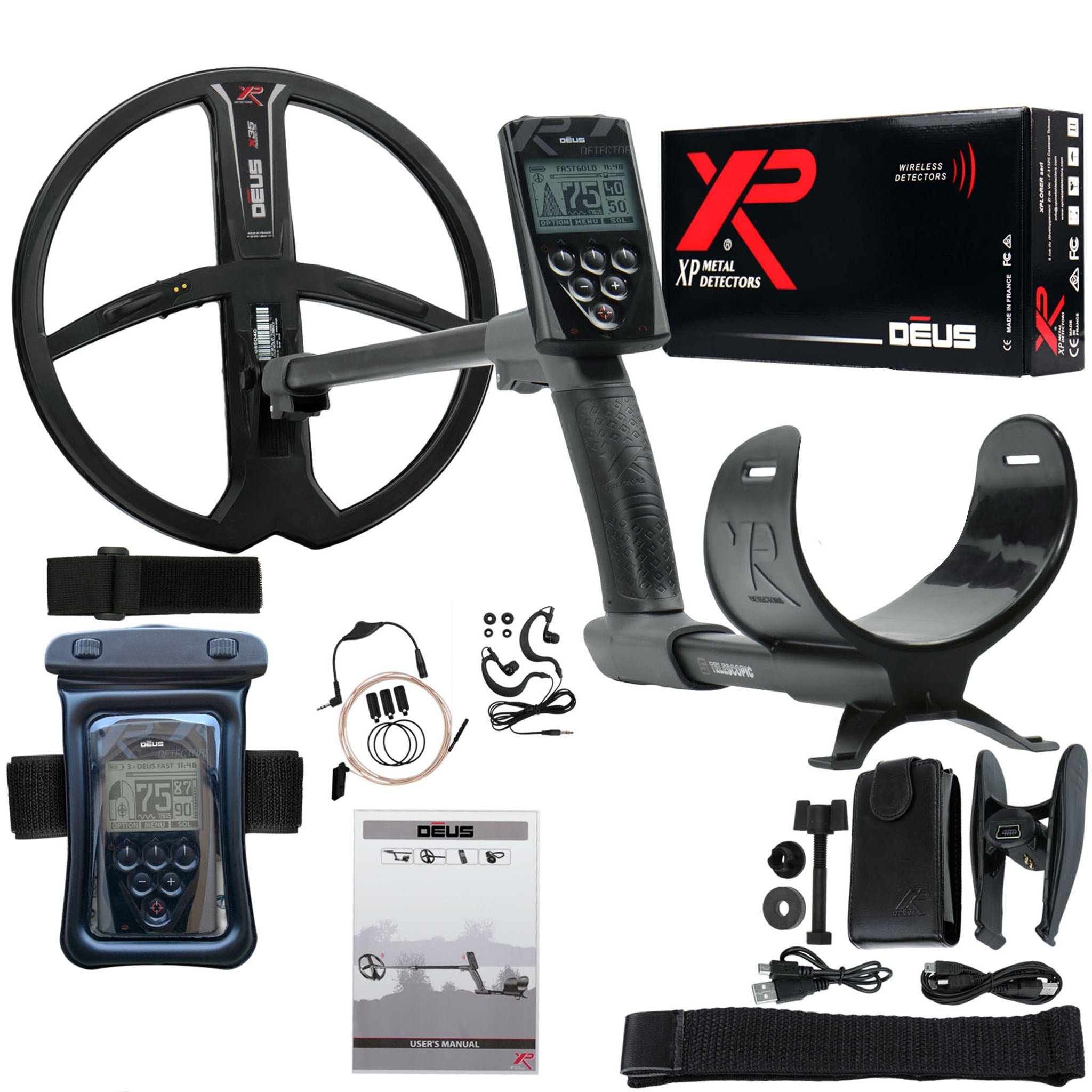 XP Deus Detector with Remote, 11" X35 Coil and Waterproof Kit