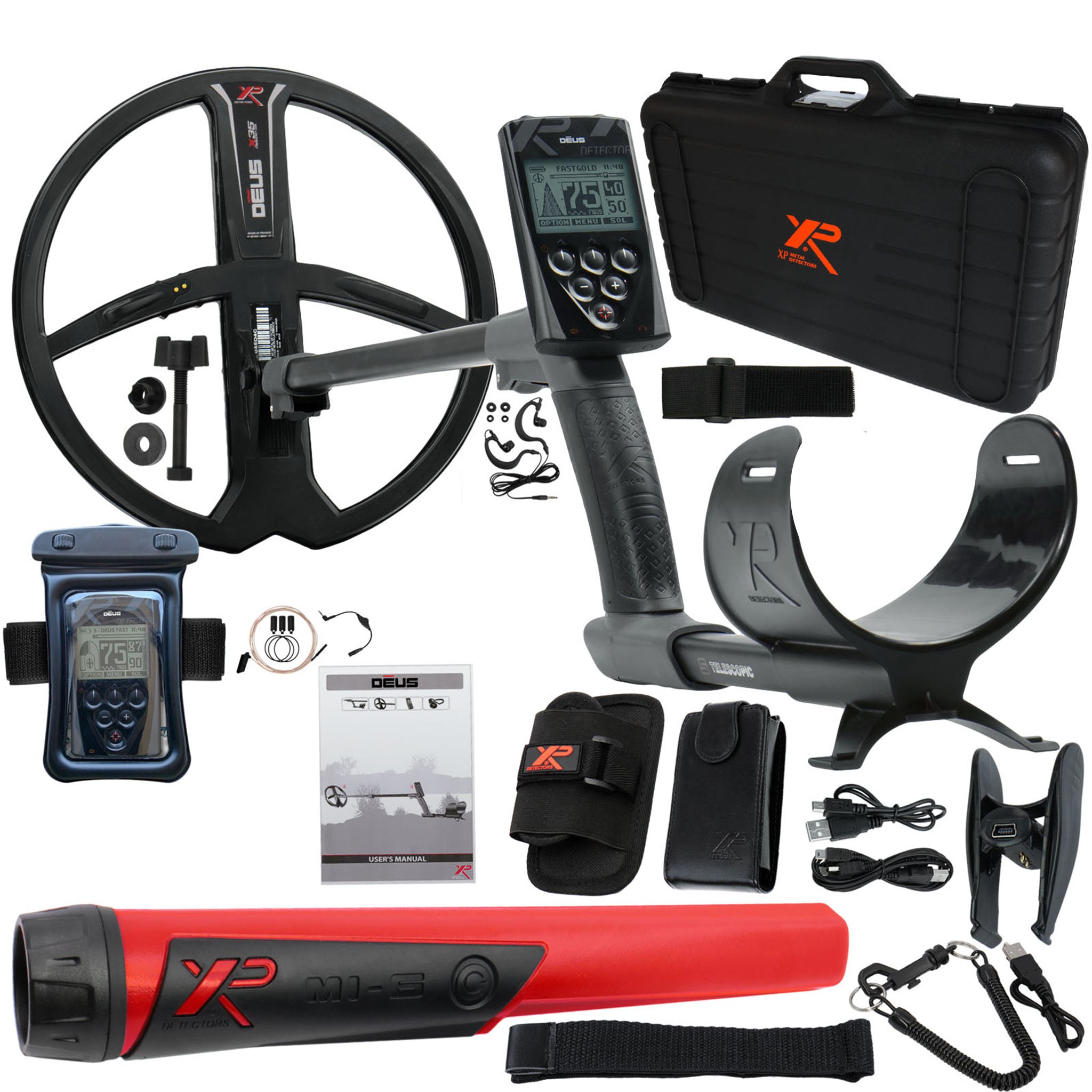 XP Deus Metal Detector w/ MI-6 Pinpointer, Remote, X35 Coil & more