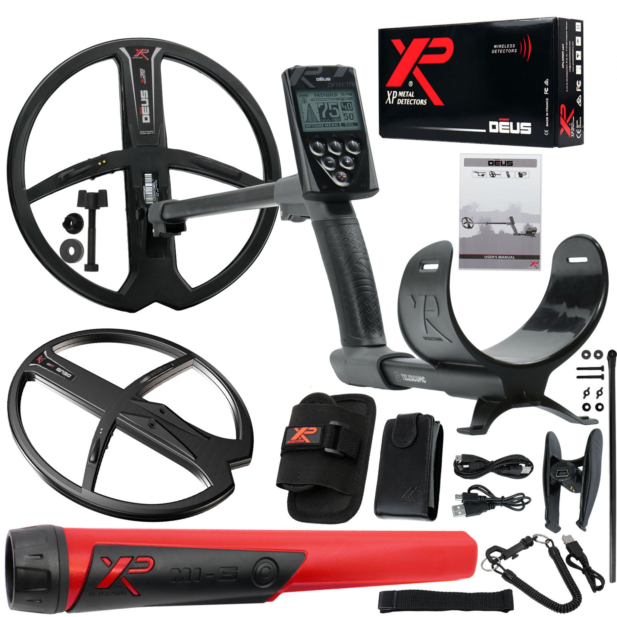 XP Deus Detector w/ MI-6 Pinpointer, Remote Screen & 2 X35 Coils