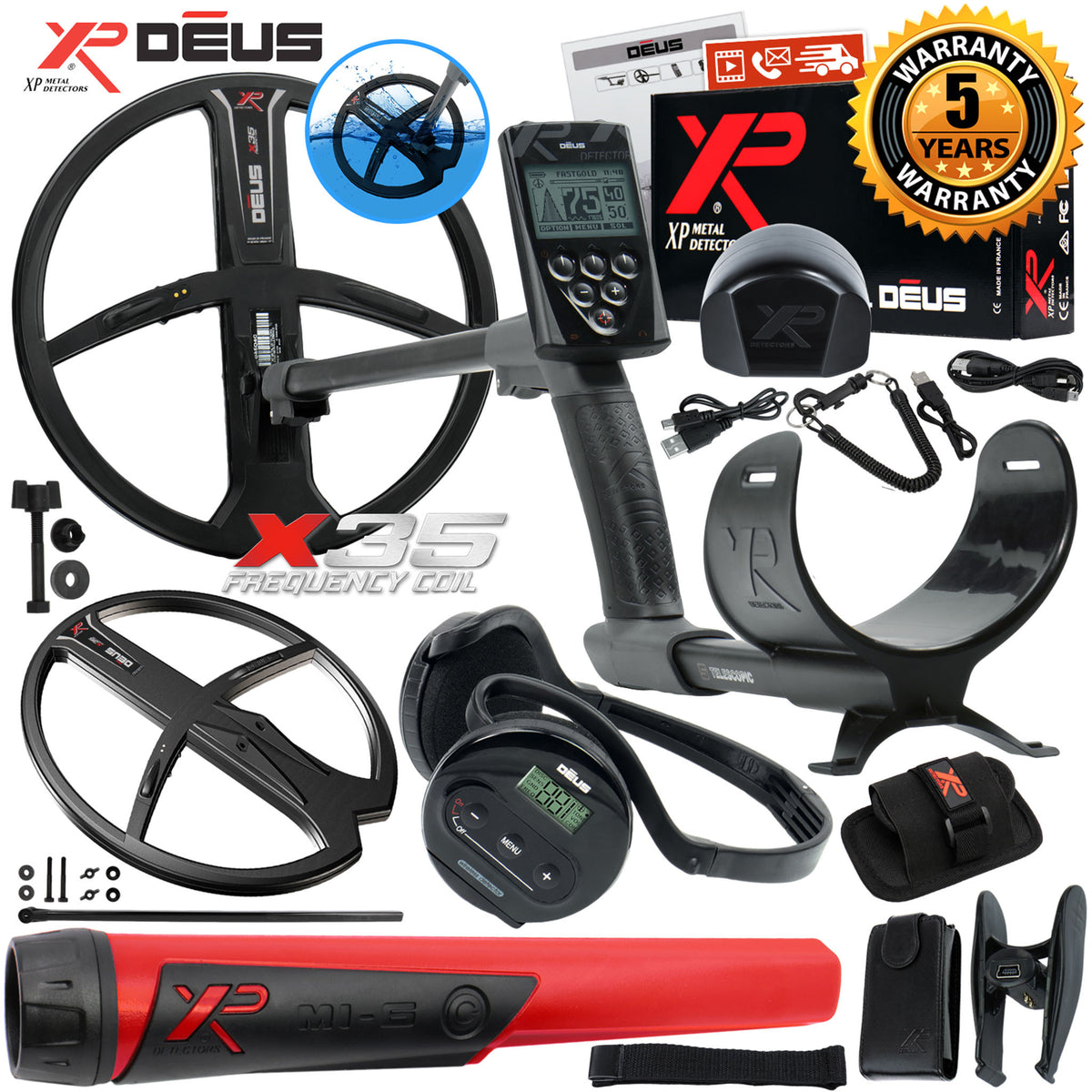 XP Deus Detector w/ MI-6 Pinpointer, WS4 Backphones, Remote Screen & X35 Coils