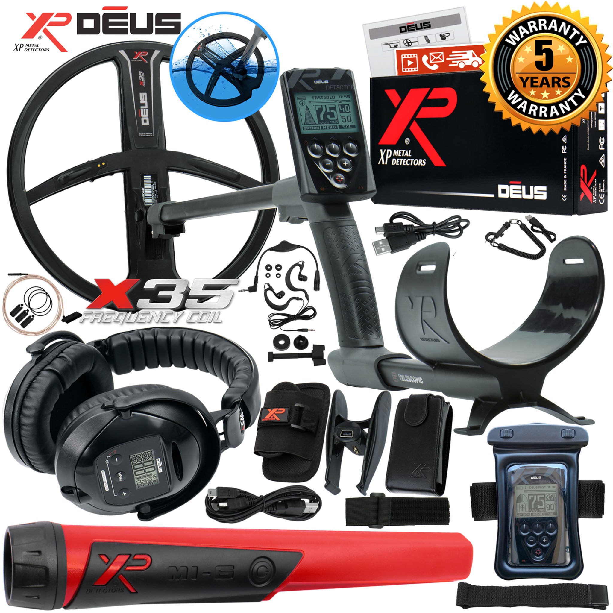XP Deus Detector w/ MI-6 Pinpointer, WS5 Headphones, Remote, X35 Coil ...