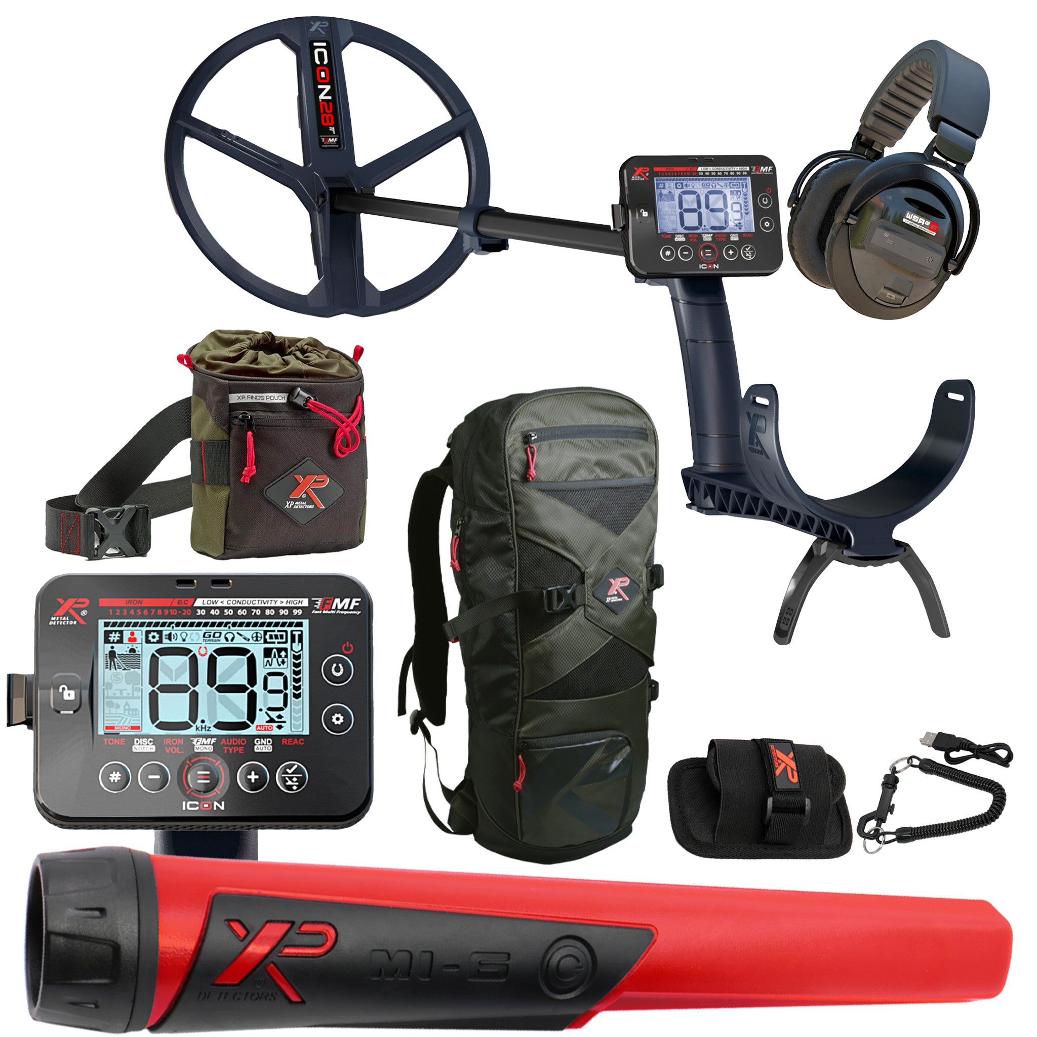 XP ICON Adventure Pack Metal Detector Kit – FMF Multi-Frequency Bundle with Headphones, Pinpointer & Backpack