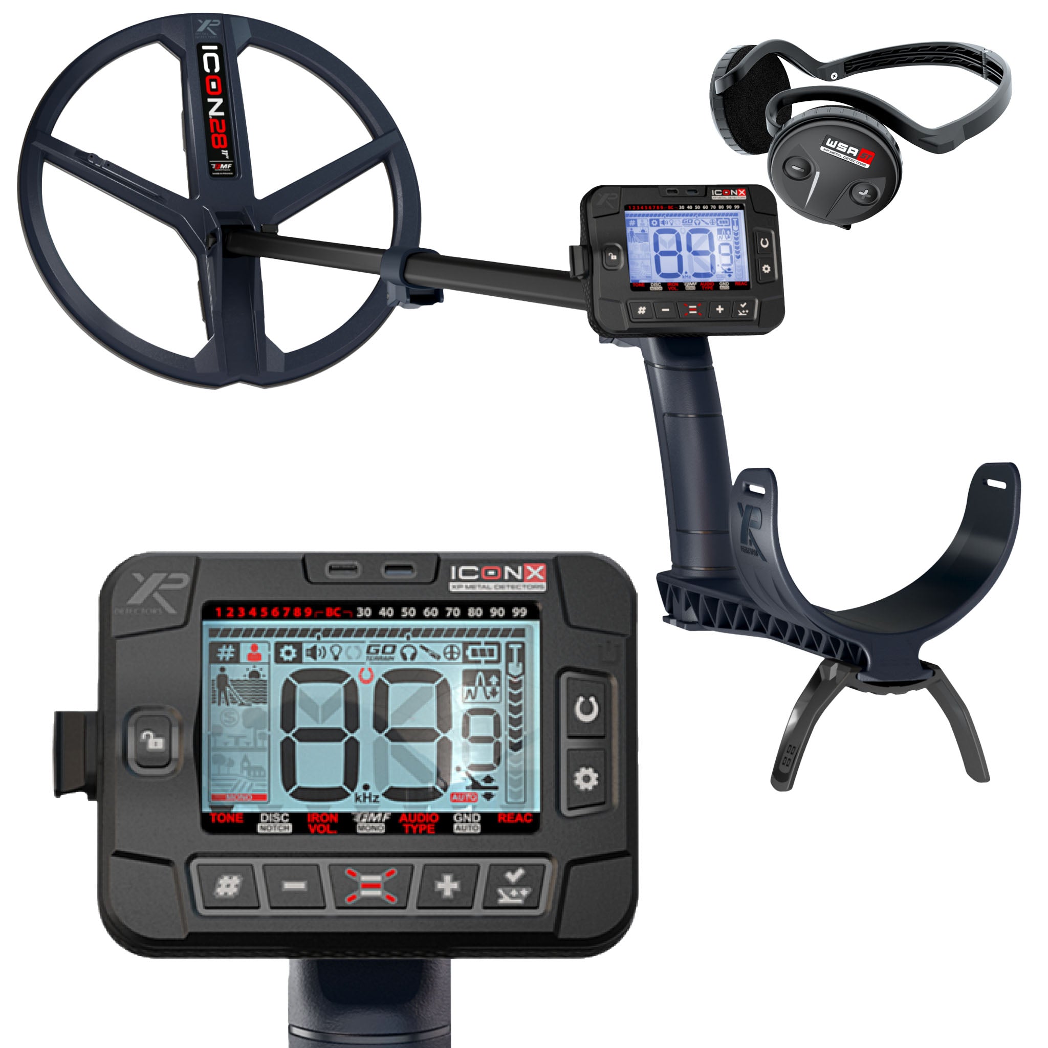 XP ICON-X Fast Multi Frequency Metal Detector with WSA ST and 11" FMF Search Coil