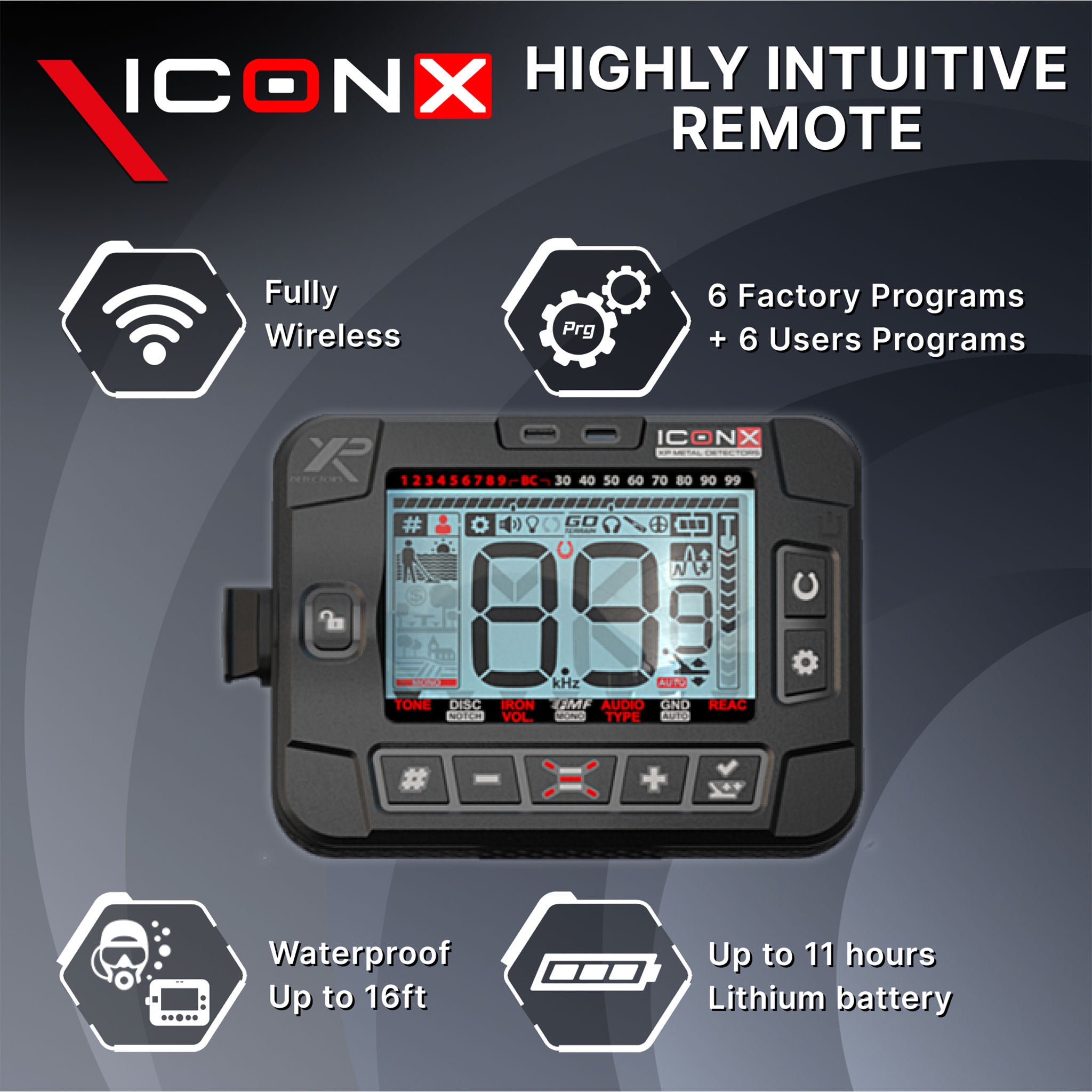 XP ICON-X Fast Multi Frequency Metal Detector with 11" FMF Search Coil