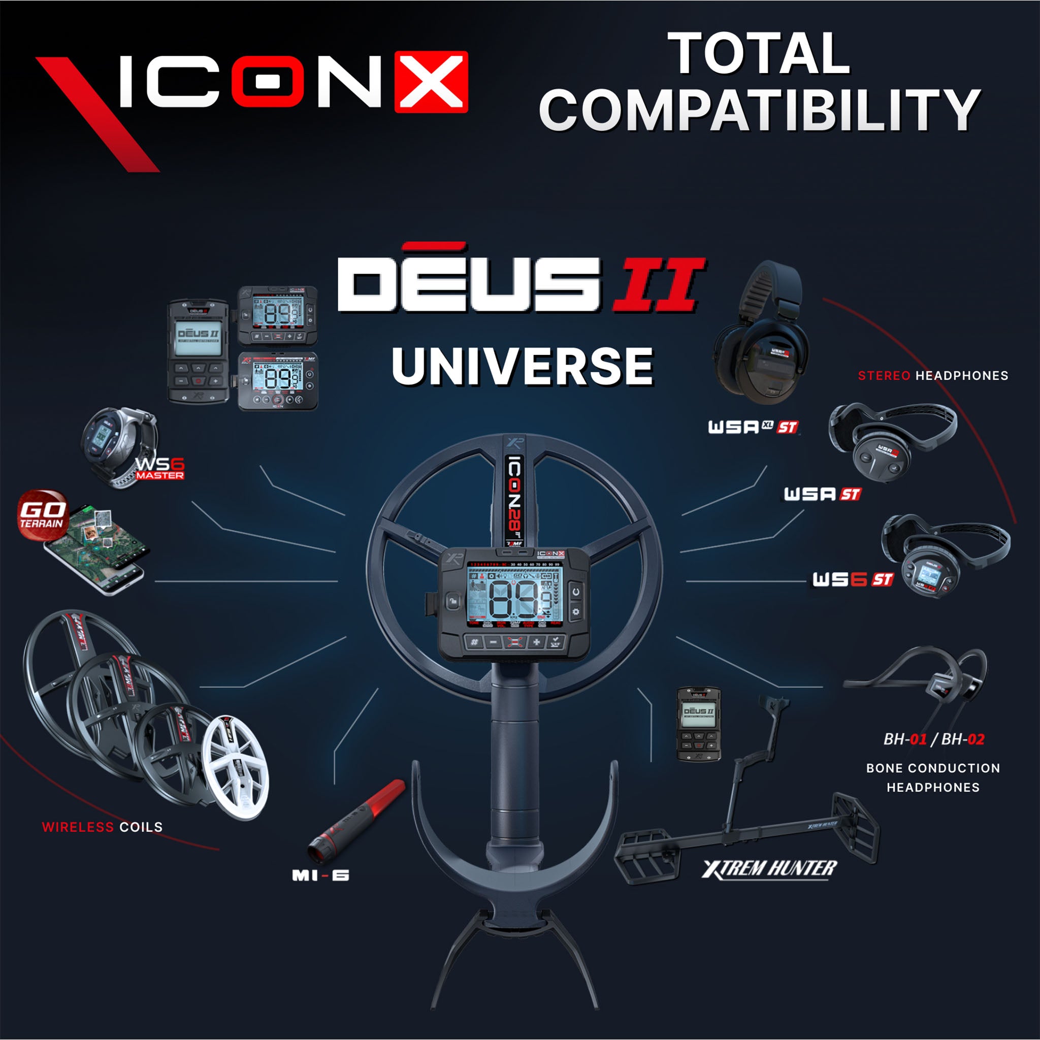 XP ICON-X Fast Multi Frequency Metal Detector with 11" FMF Search Coil
