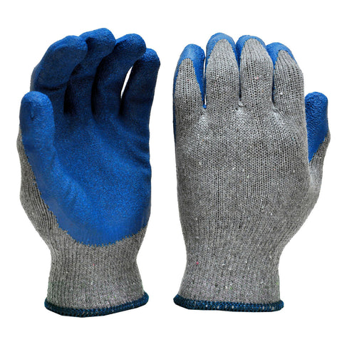 Deluxe String Knit Palm Rubber Dipped Gloves, Blue