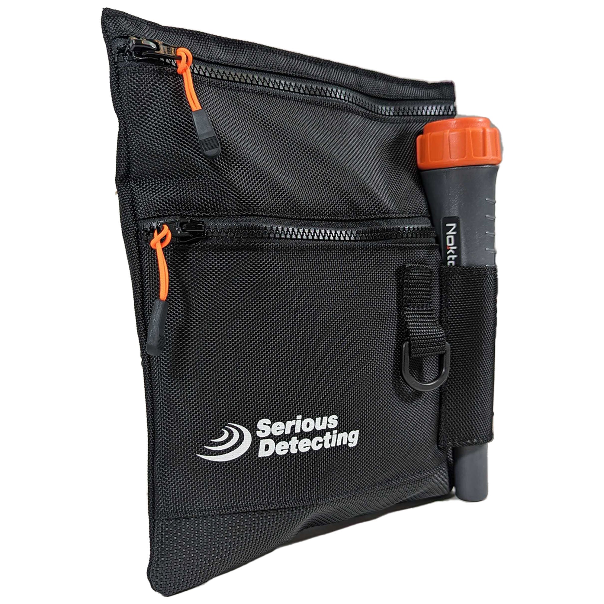Serious Detecting Mesh Bottom Beach Finds Bag Pouch w/ Pinpointer Holster, Digging Tool, and Gloves