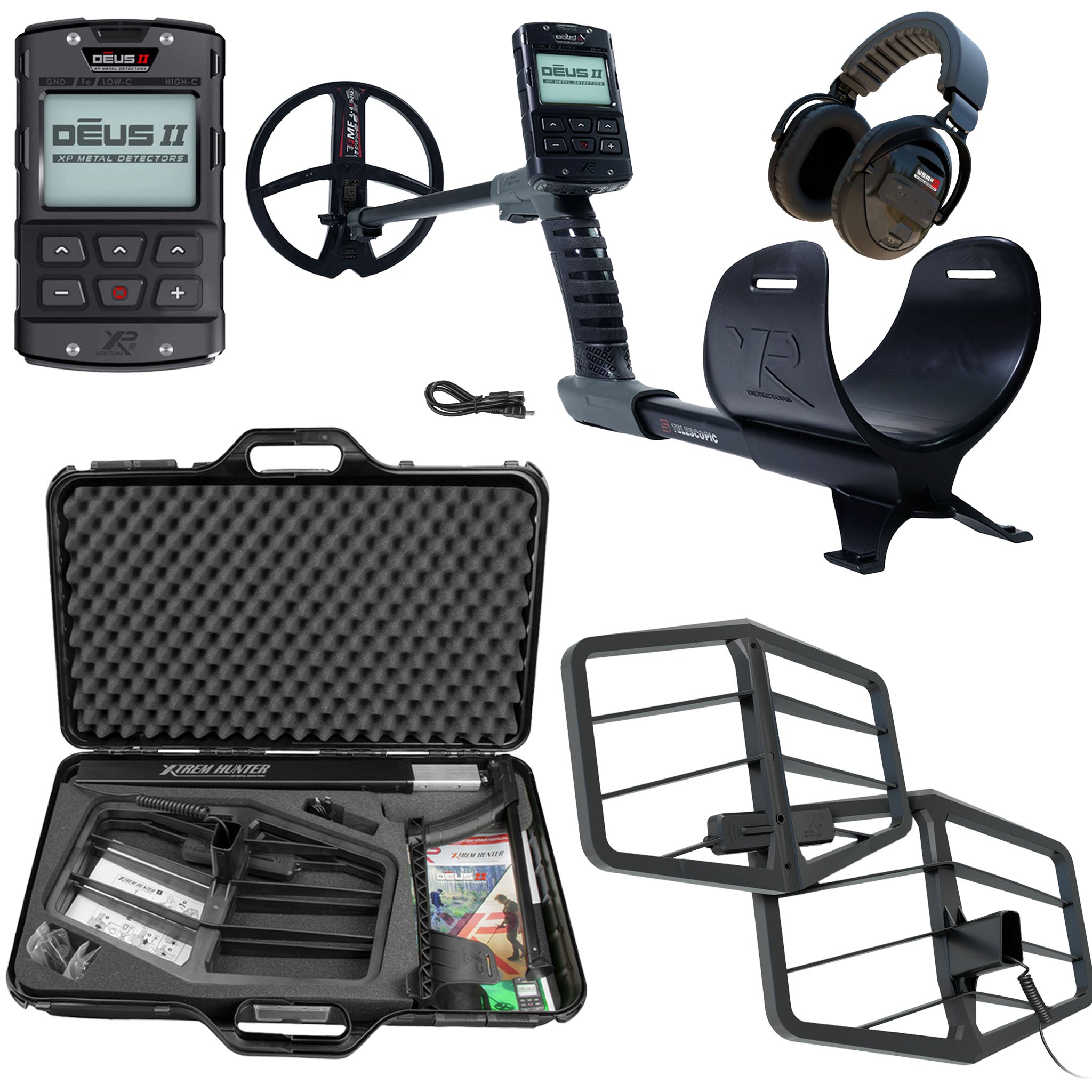 XP Deus II RC 9" Coil Metal Detector, WSAXL-ST Stereo Headphones and Xtrem Hunter Deep Seeking Coil Bundle