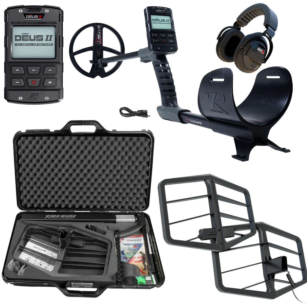 XP Deus II RC 9" Coil Metal Detector, WSAXL-ST Stereo Headphones and Xtrem Hunter Deep Seeking Coil Bundle