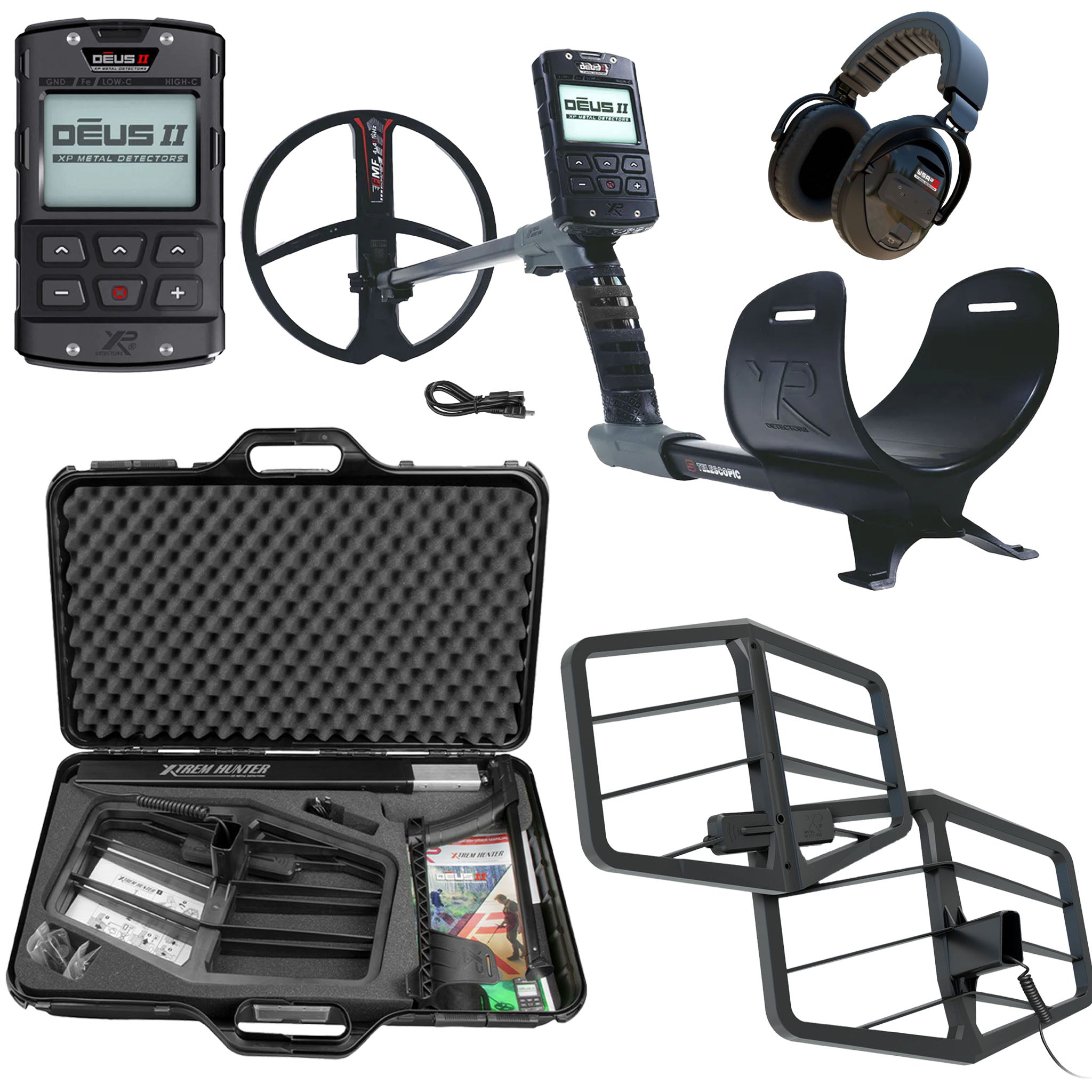 XP Deus II Metal Detector with RC, 11" Coil, WSAXL-ST Stereo Headphones, and Xtrem Hunter Deep Seeking Coil Bundle (Copy)
