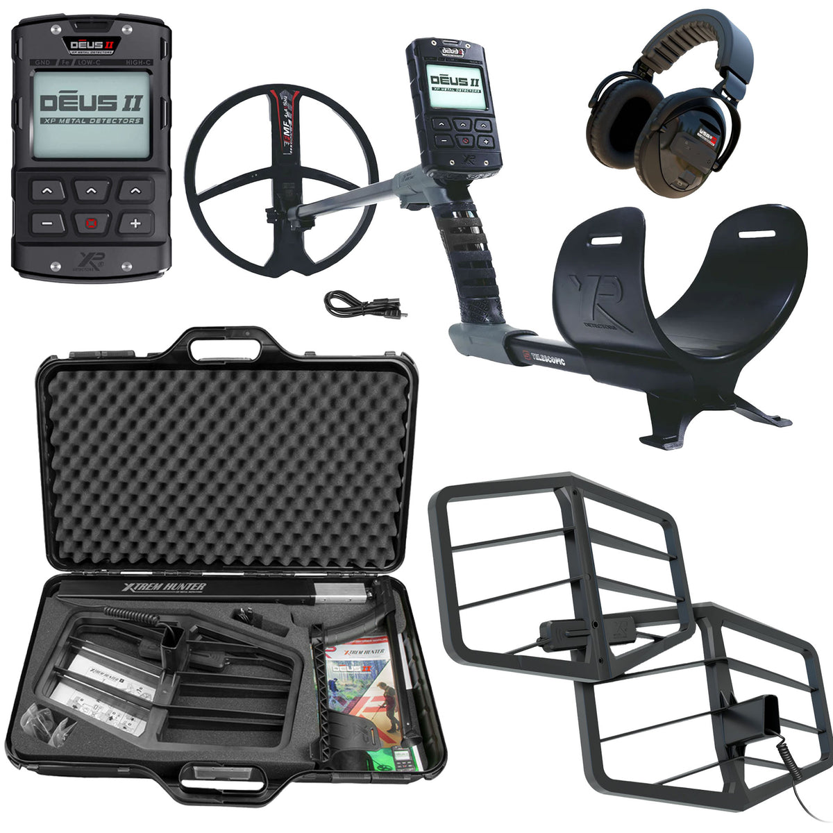XP Deus II Metal Detector with RC, 11" Coil, WSAXL-ST Stereo Headphones, and Xtrem Hunter Deep Seeking Coil Bundle (Copy)