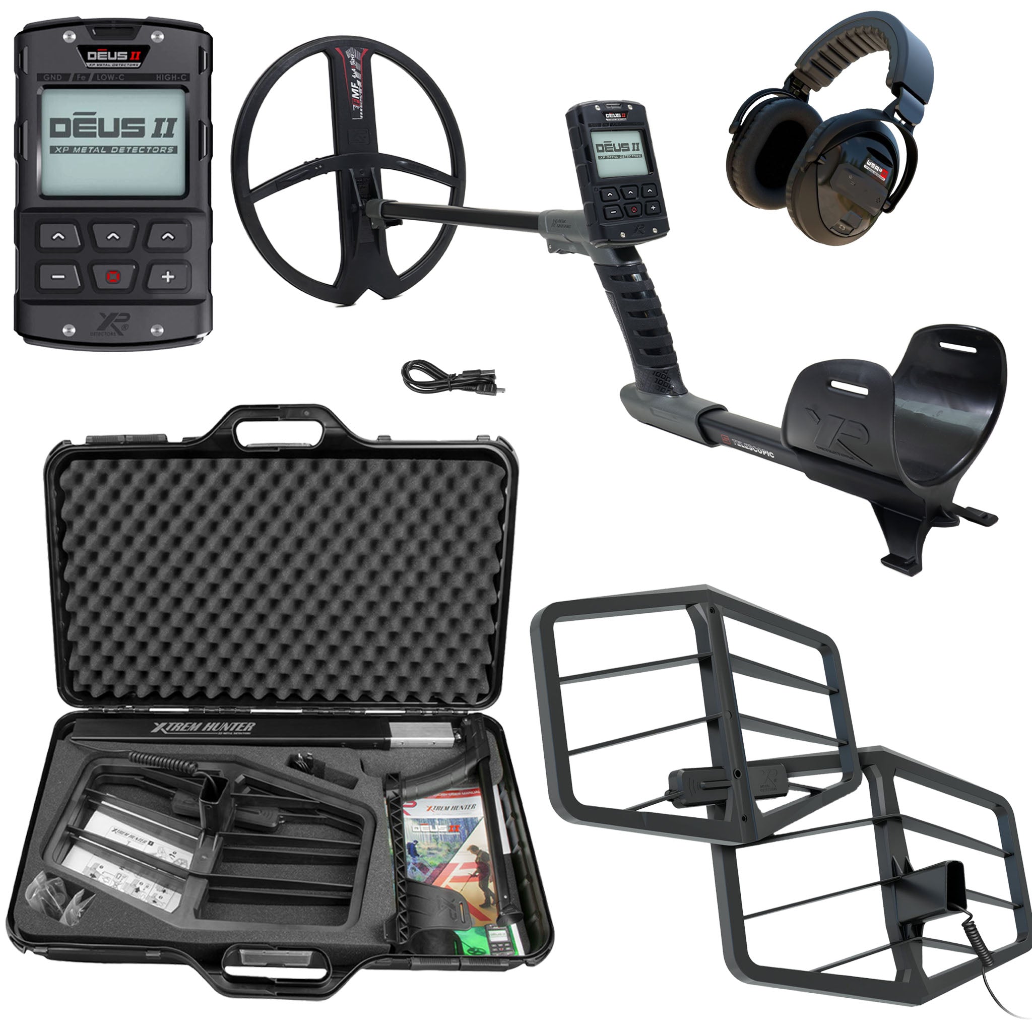 XP Deus II RC 13 x 11" Coil Metal Detector, WSAXL-ST Headphones and Xtrem Hunter Deep Seeking Coil Bundle