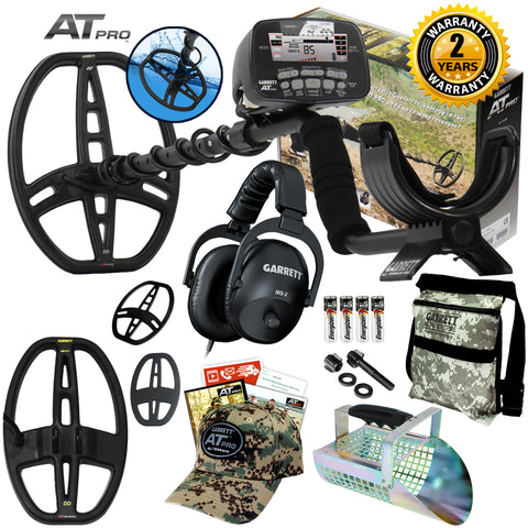 Garrett AT Pro Underwater Detector with Camo Pouch, Hat, Scoop, and Coil Cover