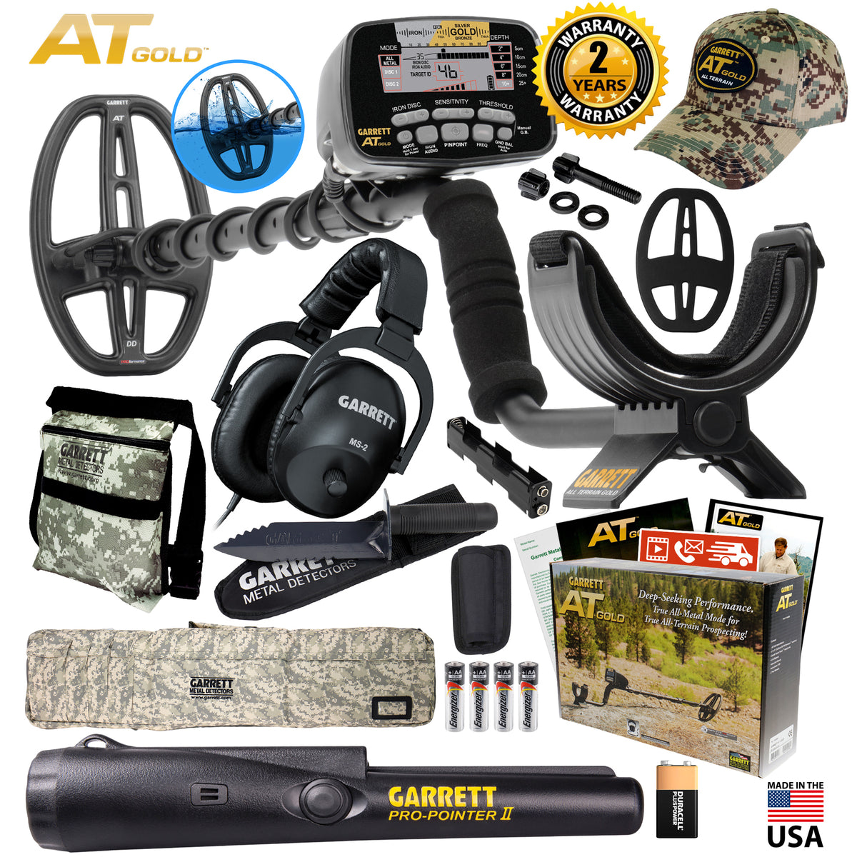 Garrett AT Gold Spring Pack Pro-Pointer II Bag Pouch Digger MS-2 Headphones Cap