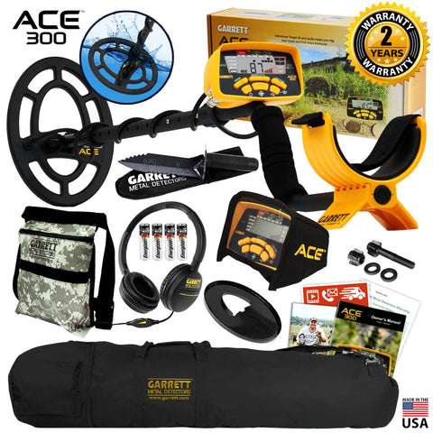 Garrett ACE 300 Metal Detector with Headphones, Carry Bag, Pouch, Digger