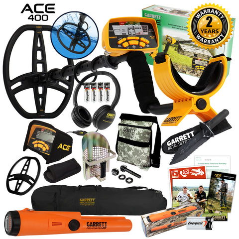 Garrett ACE 400 Metal Detector with ProPointer AT, Digger, Pouch, Scoop and Bag
