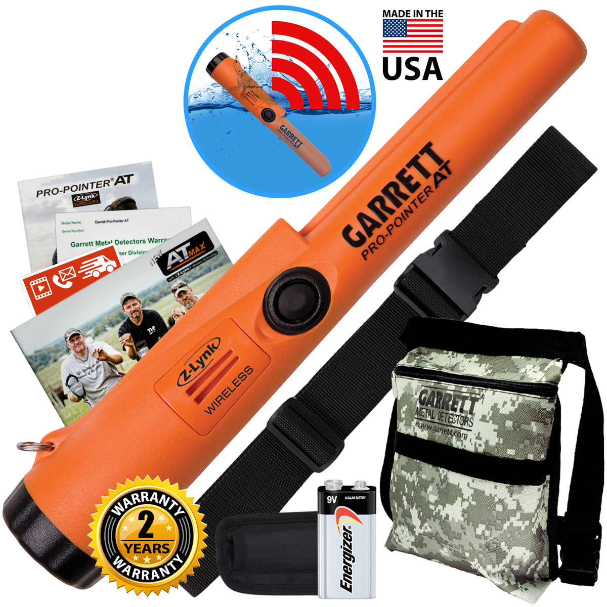 Garrett Pro Pointer AT Z-LYNK Waterproof Pinpointer with Camo Pouch and Belt