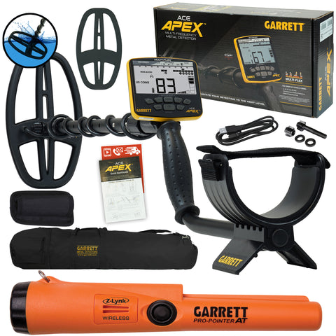 Garrett ACE APEX Metal Detector with  6 x 11 DD Viper Search Coil, Garrett Pro-Pointer AT Z-lynk and Carry Bag
