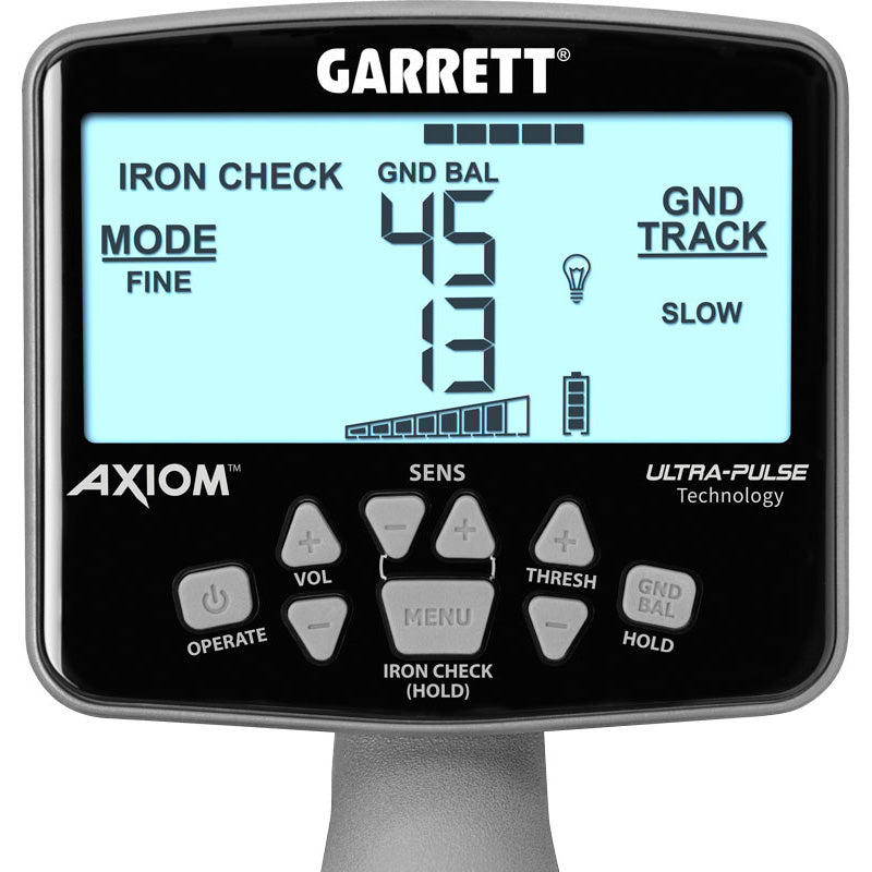 Garrett Axiom Metal Detector with 13"x11" Mono Coil, 11"x7" DD Coil and MS-2 Headphones