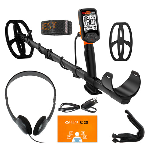 Quest Q20 Metal Detector with 9.5 x 5" TurboD Waterproof Search Coil
