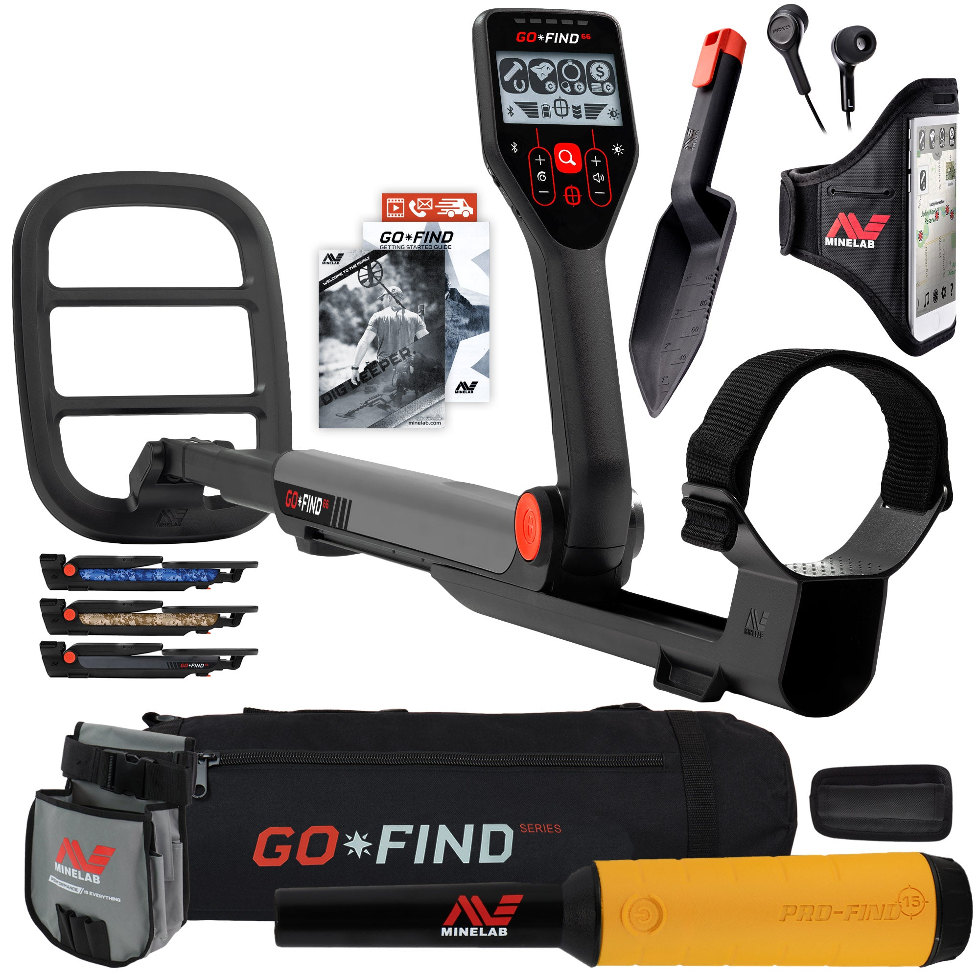 Minelab GO FIND 66 Metal Detector with Finds Pouch and PRO FIND 15, Black Carry Bag,
