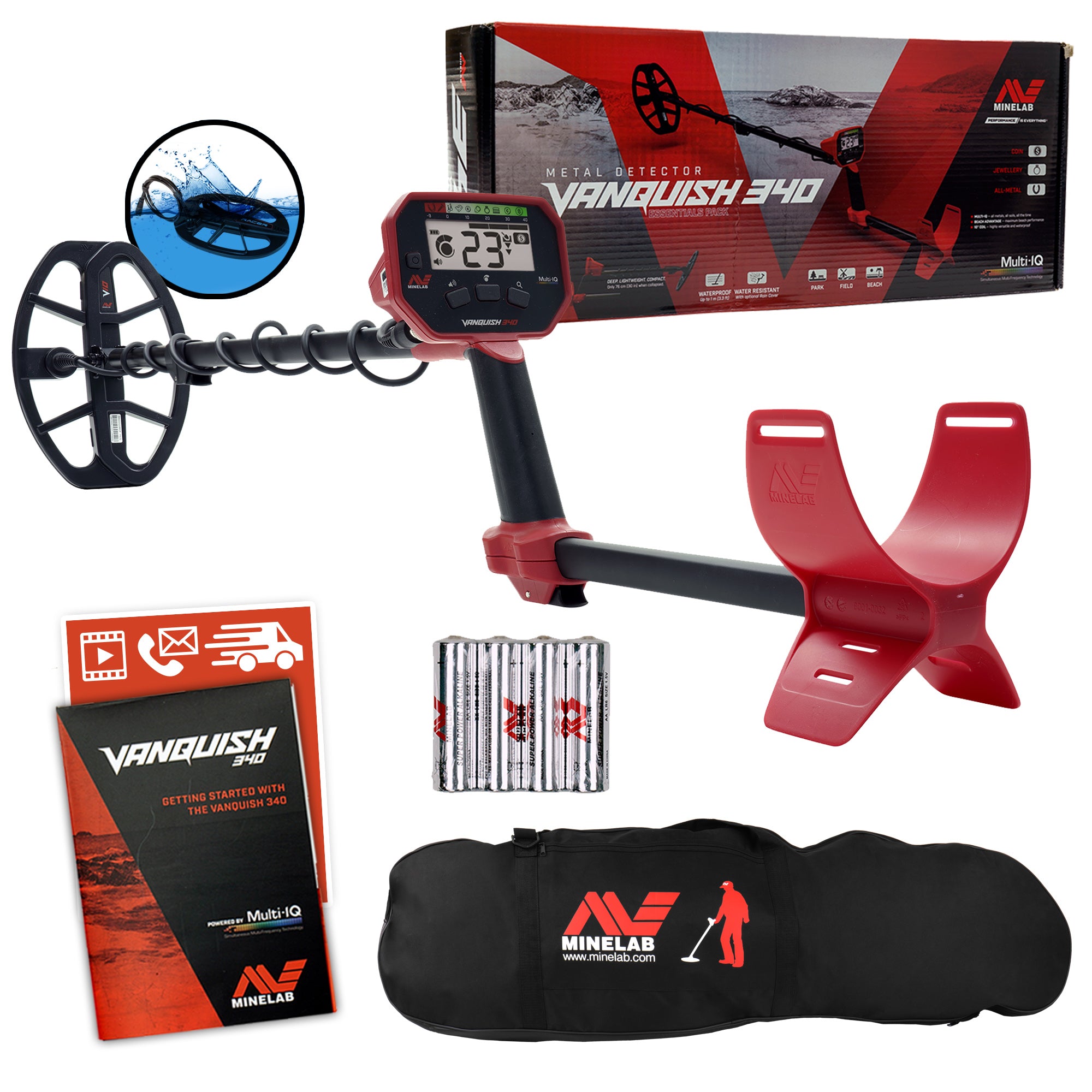 Minelab VANQUISH 340 Metal Detector with 10 x 7 Waterproof DD Coil and Carry Bag