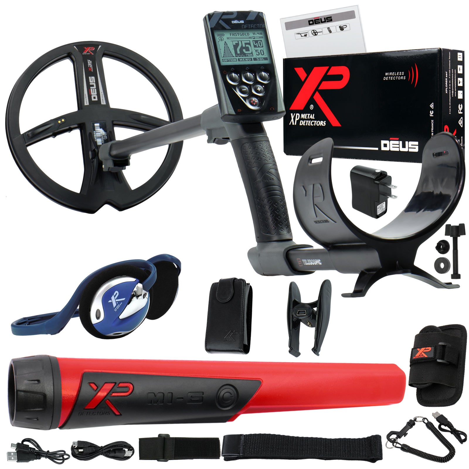 XP Deus Metal Detector with MI-6 Pinpointer, WS5 Headphones, Remote, 9” X35 Coil