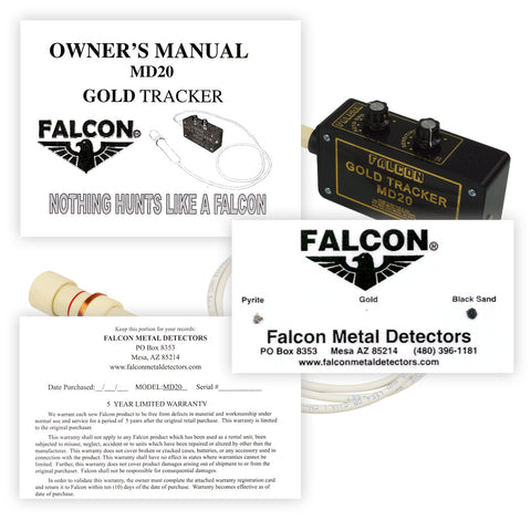 Falcon Gold Tracker MD20 Metal Detector 300kHz Probe with Belt Holster
