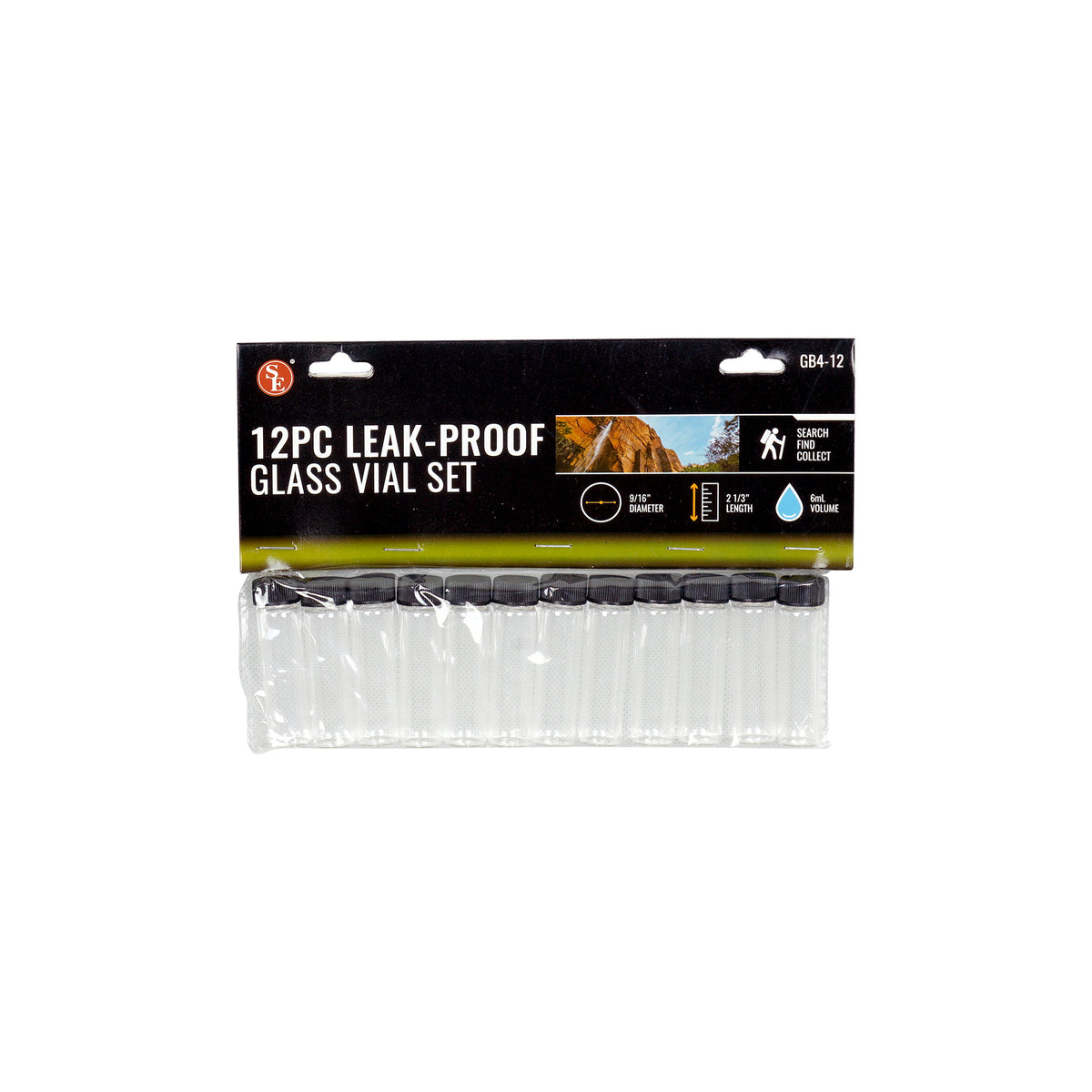12Pc Display- 6ML Glass Vials (1-3/8", Outer Diameter: 9/16")