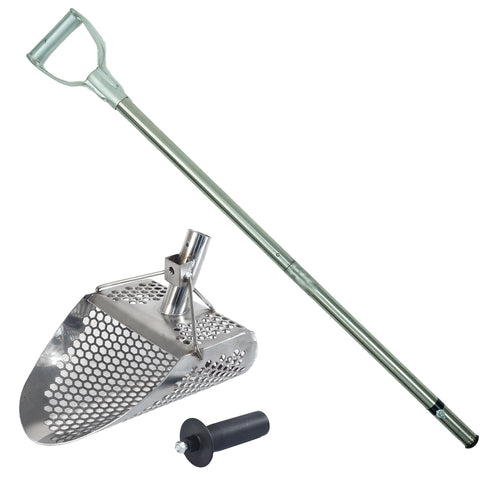 Dune Scoops Hydra 11" x 8" Stainless Metal Detector Sand Scoop with 2 mount options & Collapsible Stainless Steel Handle Universal Pole