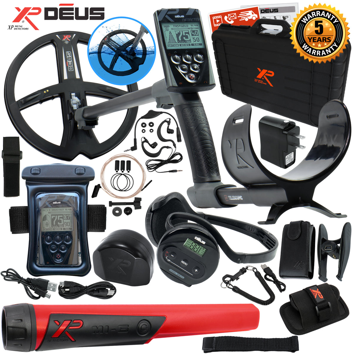 XP Deus Metal Detector w/ MI-6 Pinpointer, Headphones, Remote, X35 Coil & more