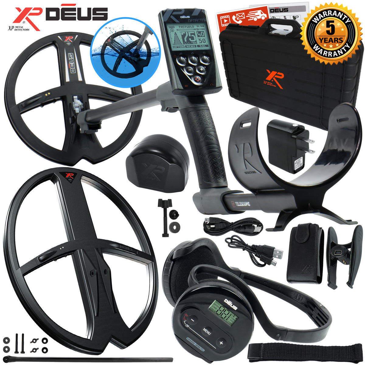 XP Deus Metal Detector Gold & Relic, Backphones, Remote and 2 X35 Coils