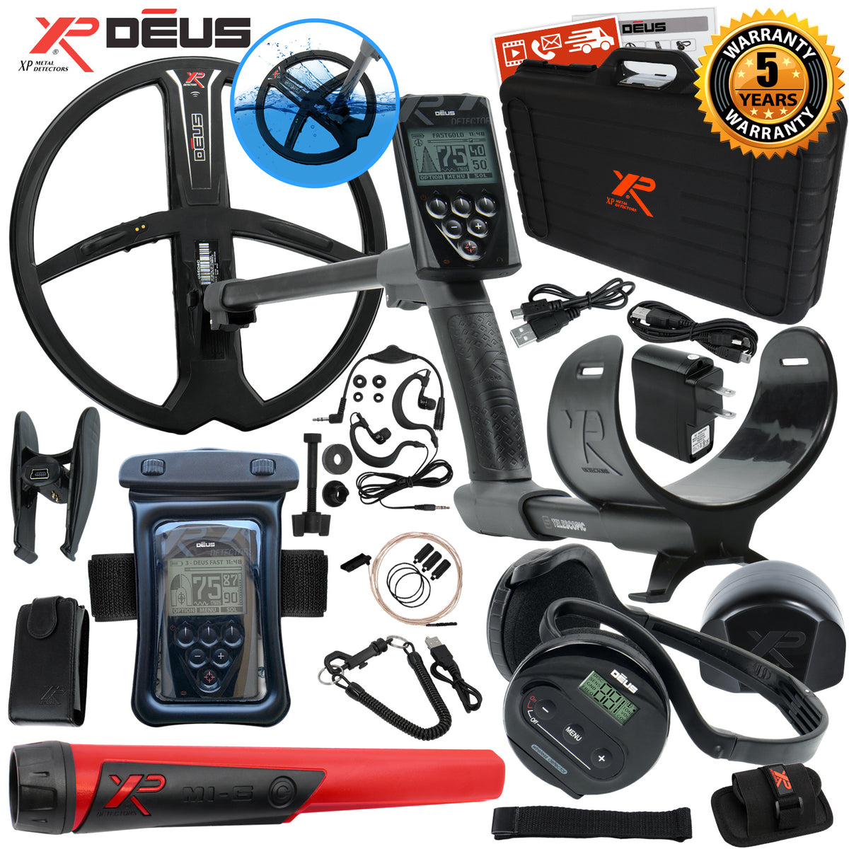 XP Deus Metal Detector w/ MI-6 Pinpointer, Headphones, Remote, X35 Coil & more
