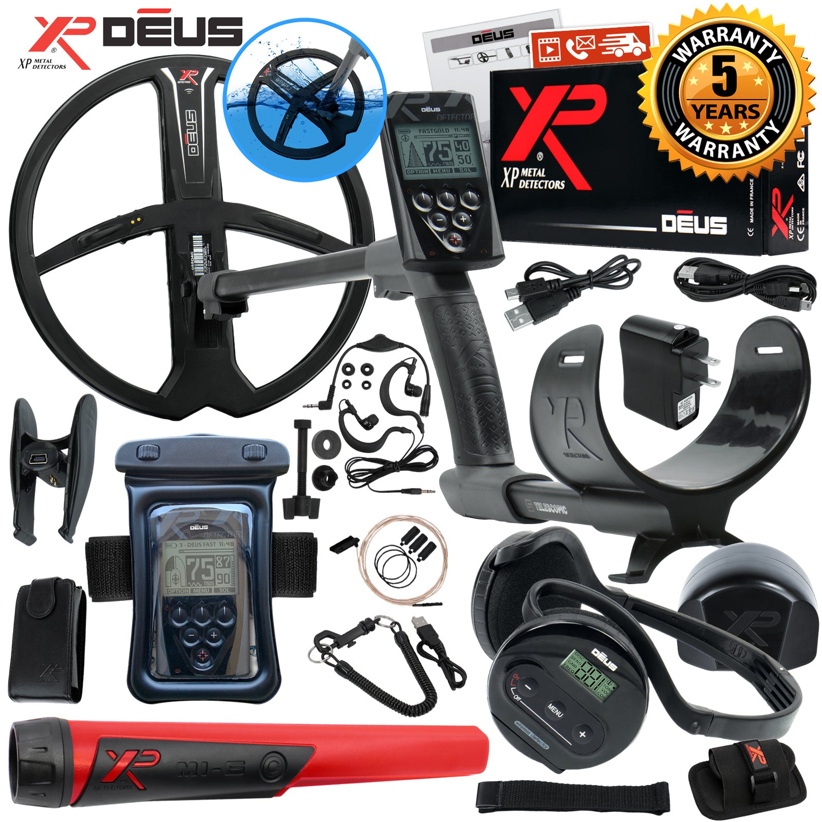 XP Deus Detector w/ MI-6 Pinpointer, WS4 Backphone, Remote, X35 Coil ...