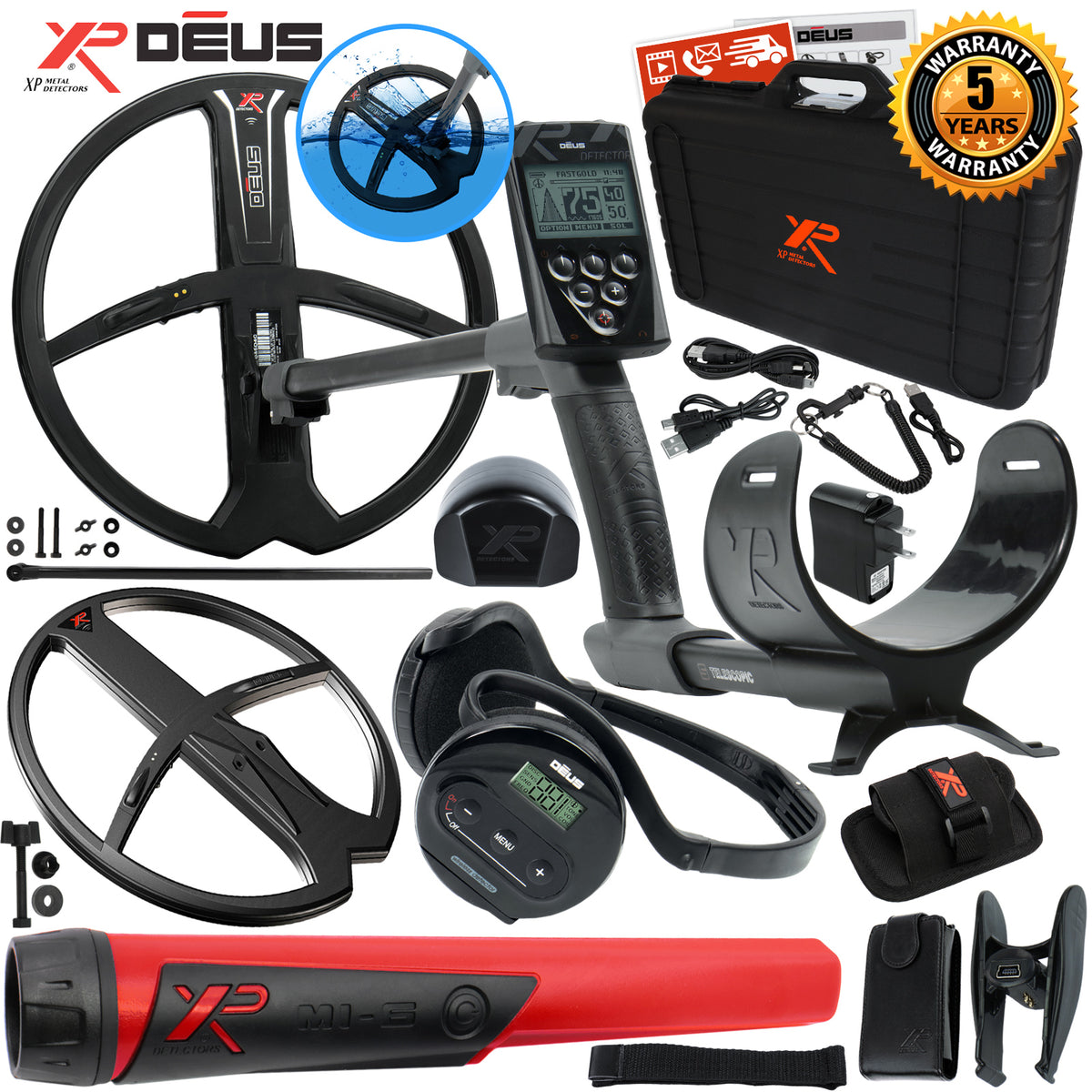 XP Deus Detector w/ MI-6 Pinpointer, WS4 Backphones, Remote Screen & X35 Coils