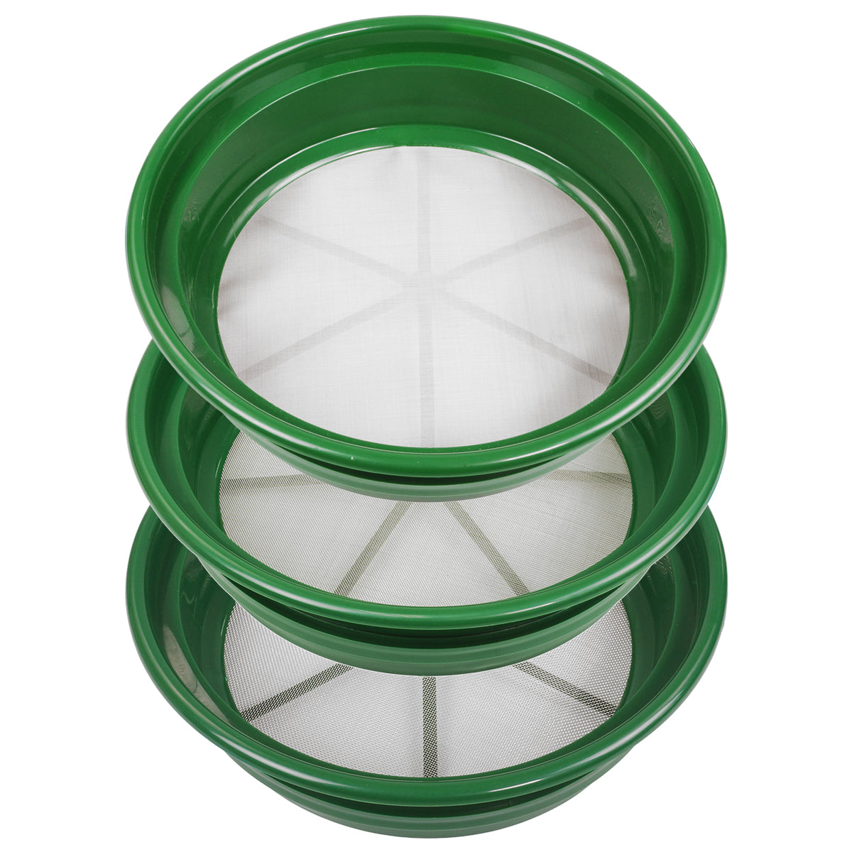3 pc Green Plastic Gold Sifting Pan Classifier Stackable Mesh Sizes 1 ...