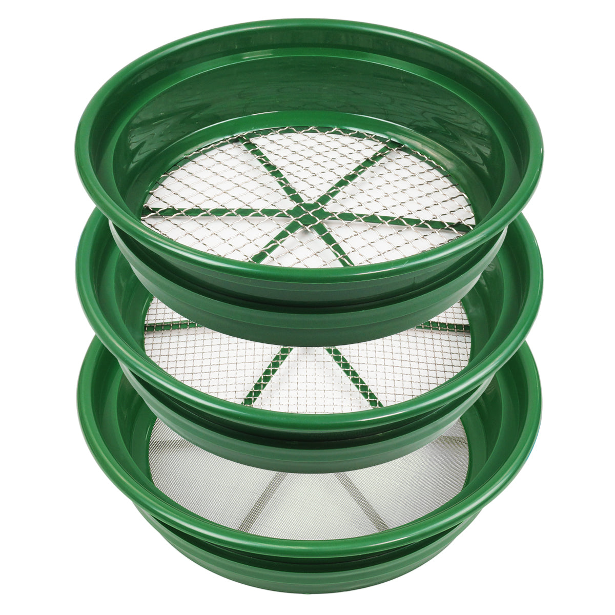 3 pc Green Plastic Gold Sifting Pan Classifier Stackable Mesh Size 1/2 ...