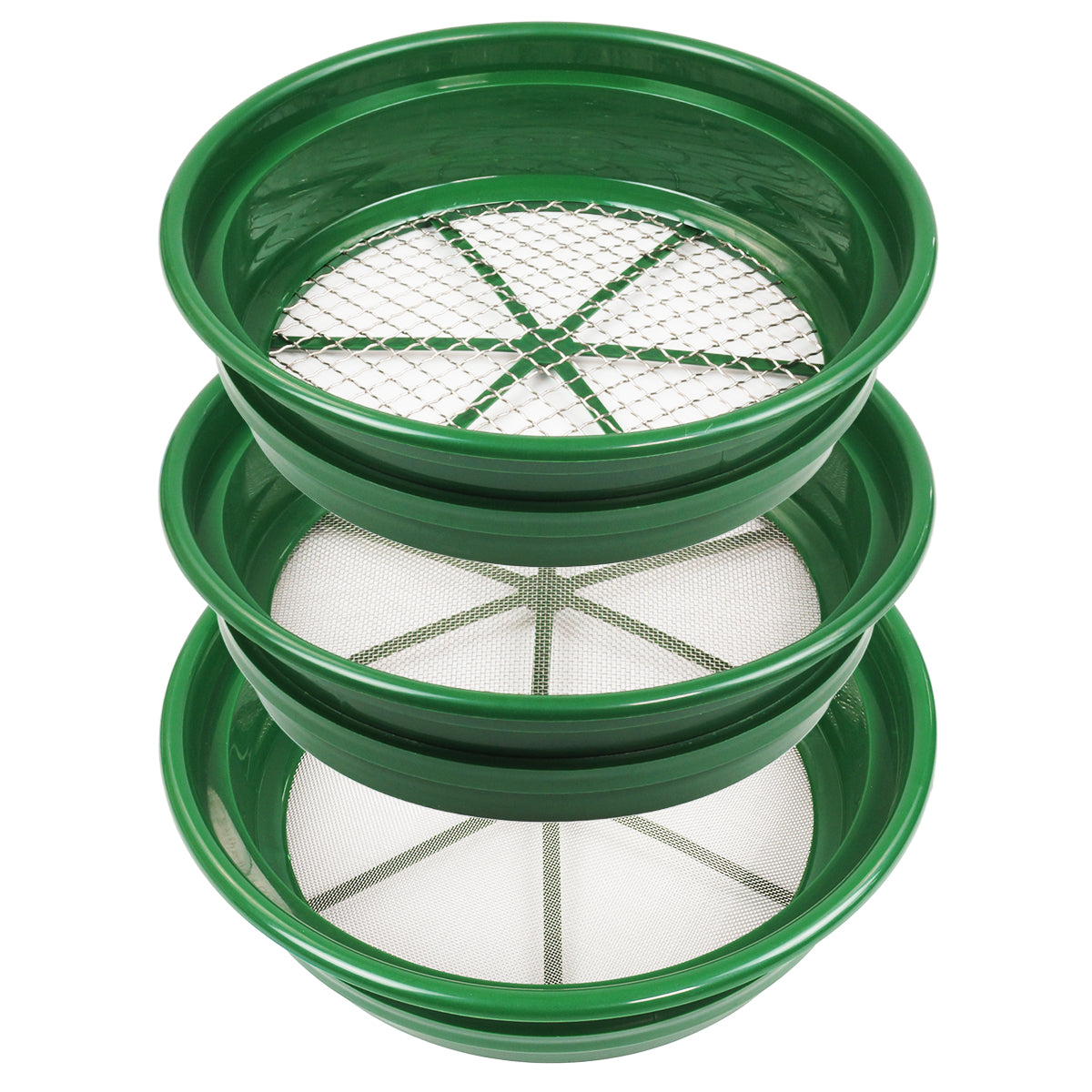 3 pc Green Plastic Gold Sifting Pan Classifier Stackable Mesh Size ...